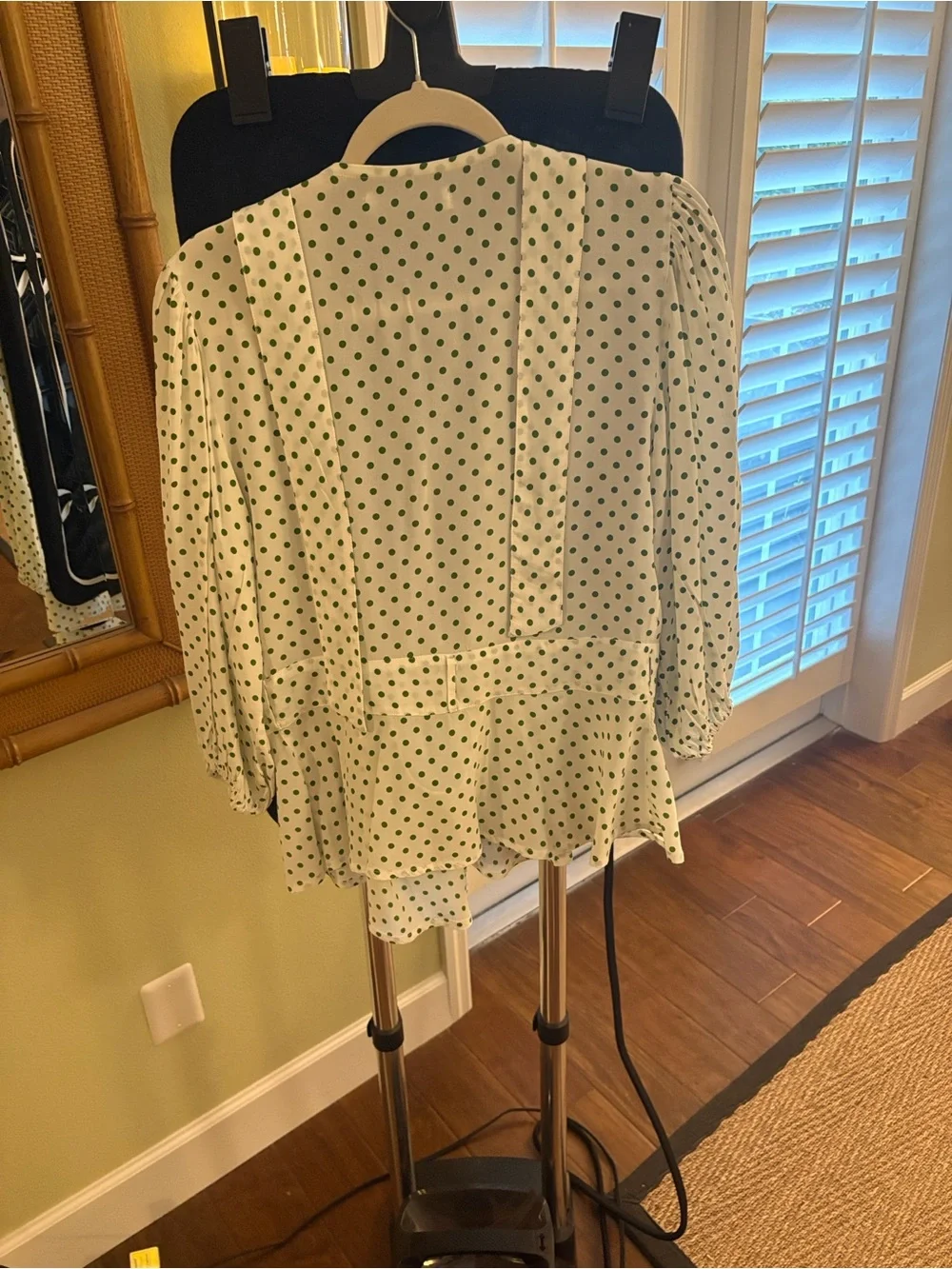 Faithfull the Brand Green Polka Dot Wrap Blouse on White